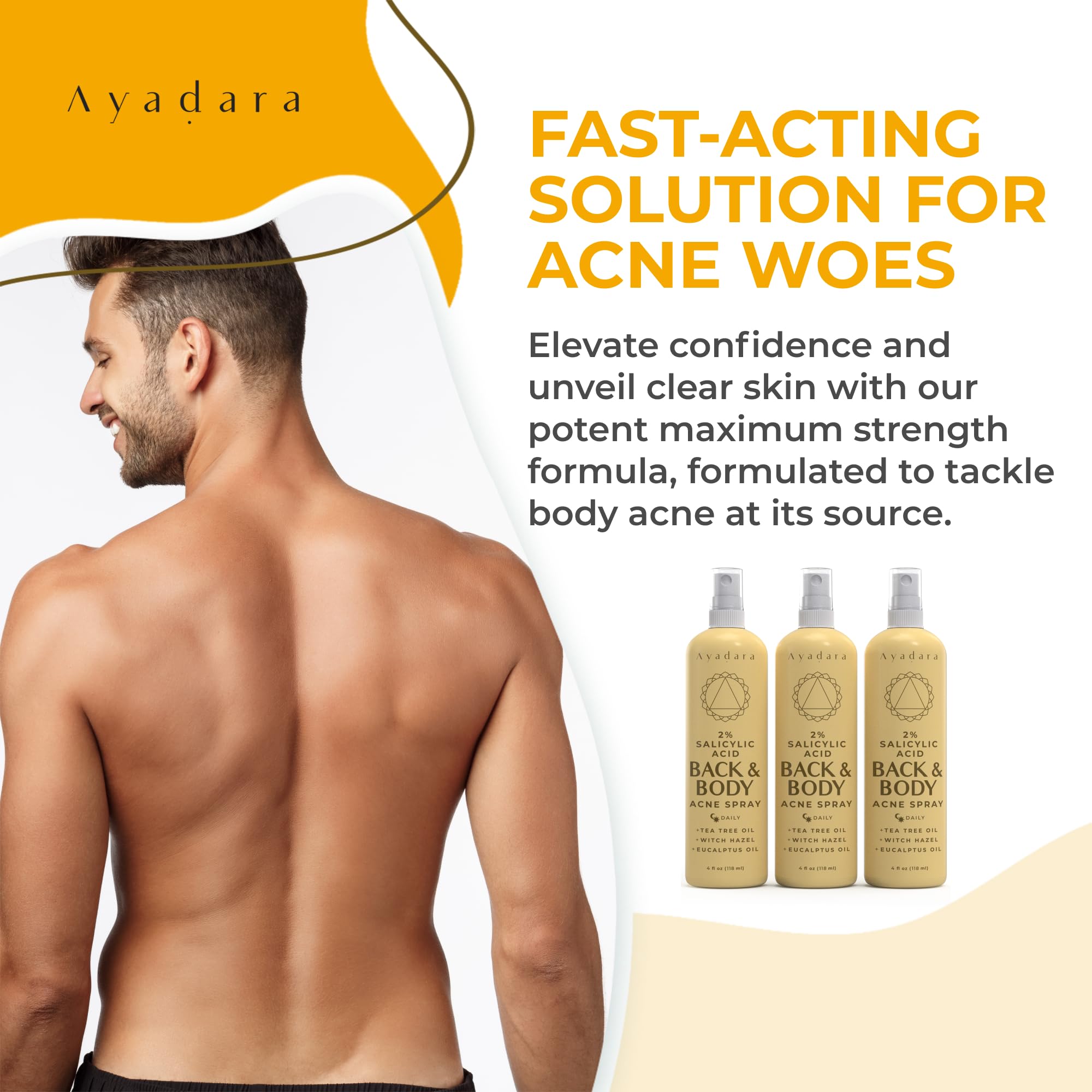 AYADARA three-pack back acne spray convenient, portable treatment in a bundle