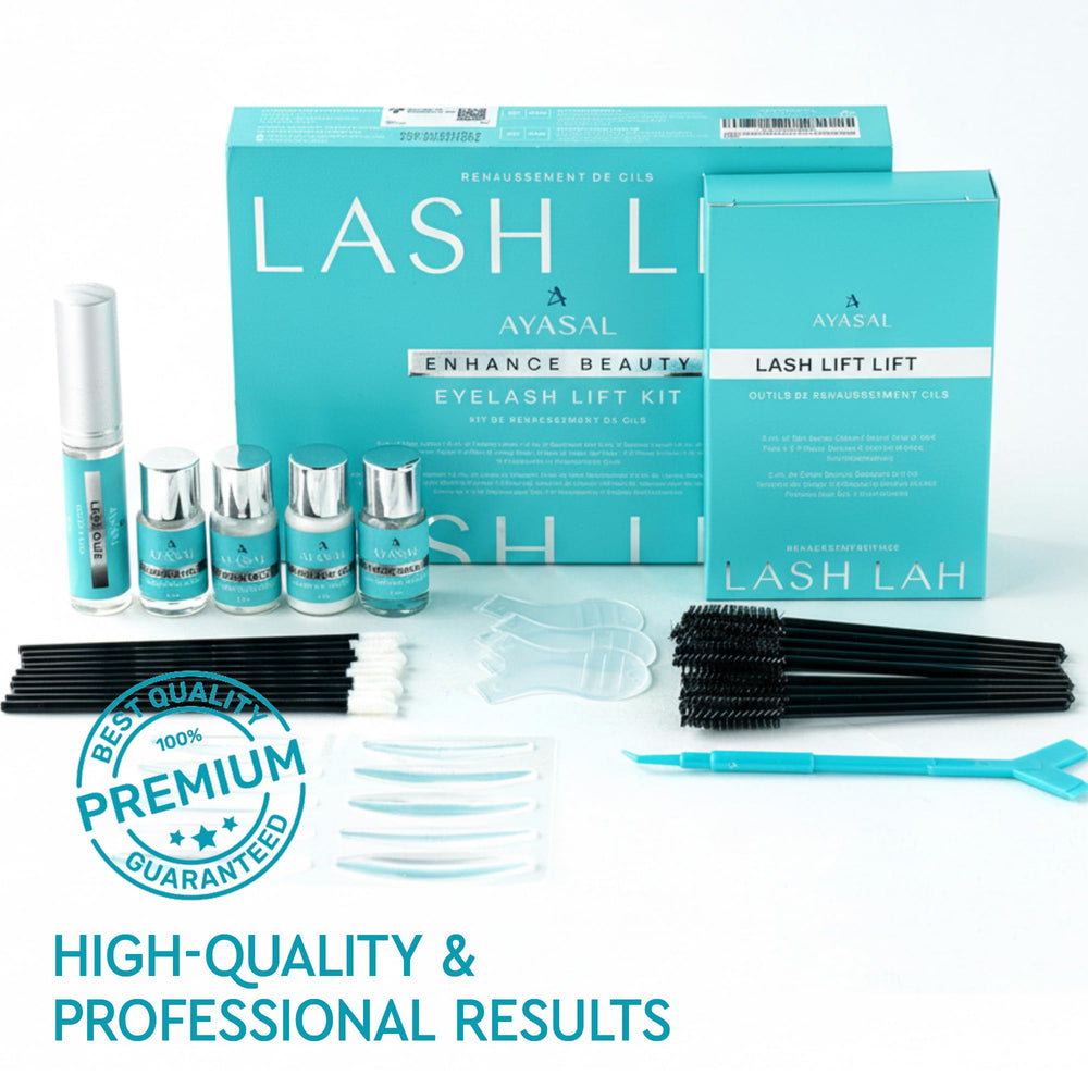 AYASAL Lash Lift Kit before and after visuals illustrating lift potential