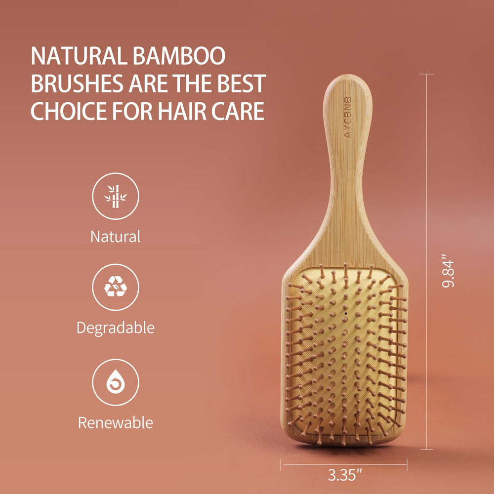 AYCBNB bamboo bristles closeup showing rounded tips for gentle detangling and scalp care