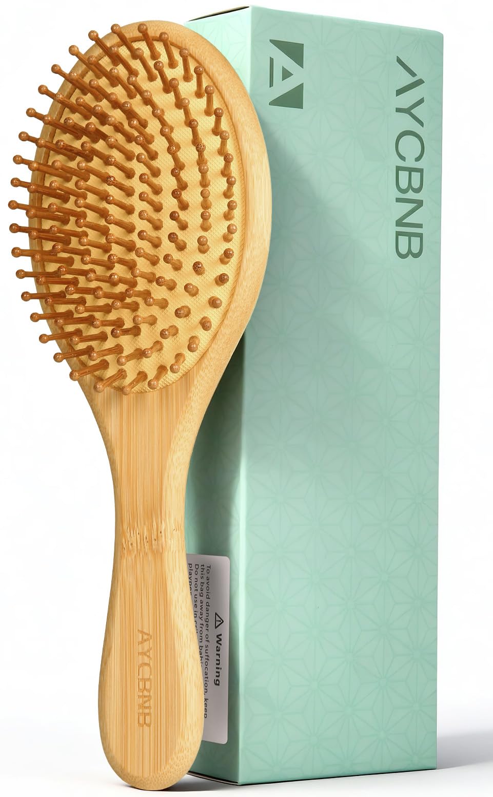 AYCBNB Bamboo Hair Brush front view shows smooth paddle for gentle detangling