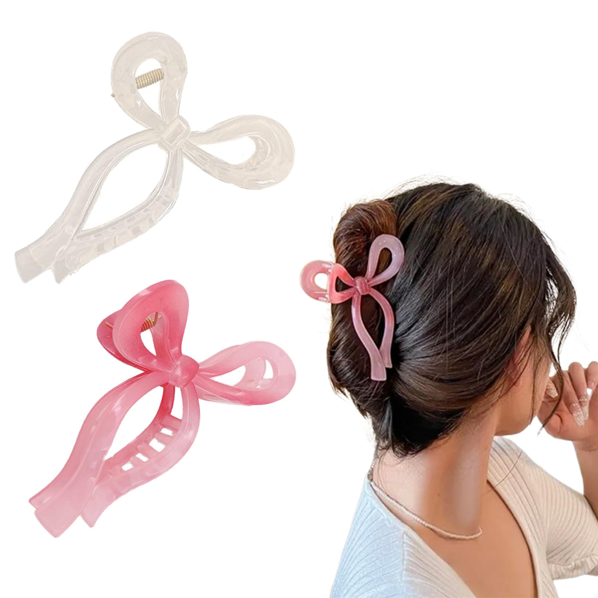 Ayesha Bows Claw Clip in cream securely grips thick hair with a non-slip design.