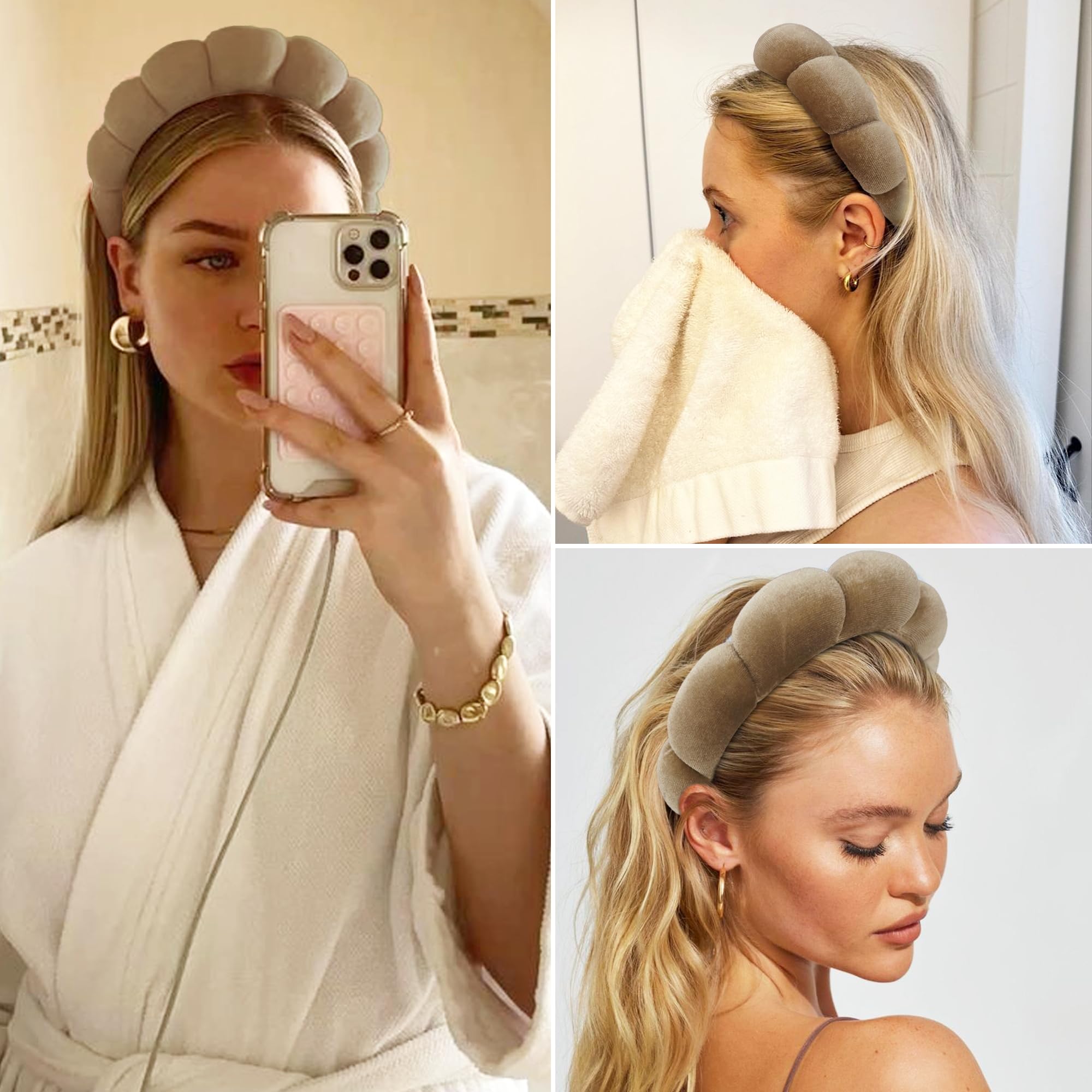 Ayesha Brown Spa Headband with one-size design remains secure during routines.