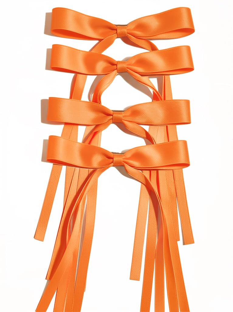 Ayesha orange hair bows clip with long ribbon for secure, stylish daily wear.