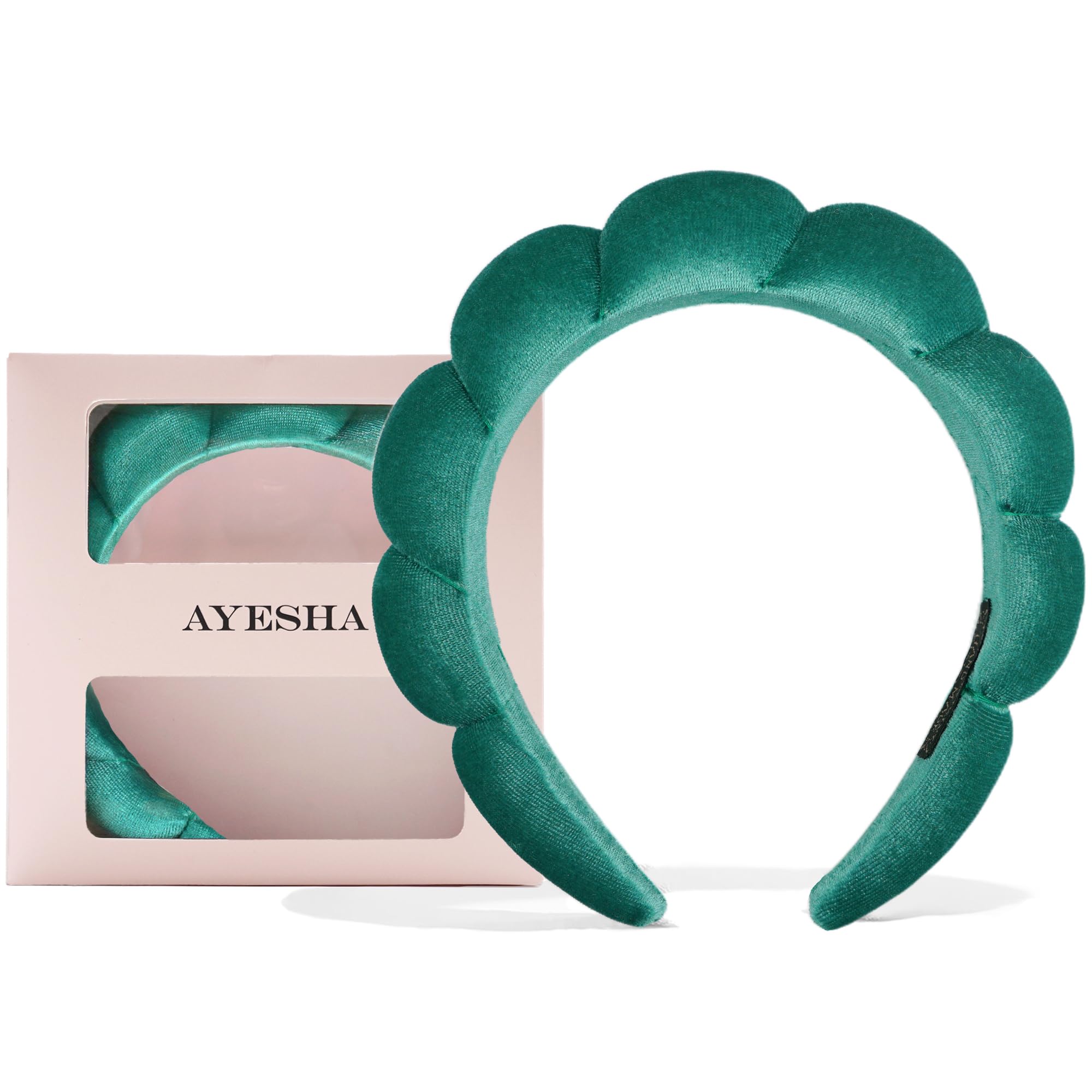 ayesha soft velvet headband green close-up showing plush texture for comfortable skincare