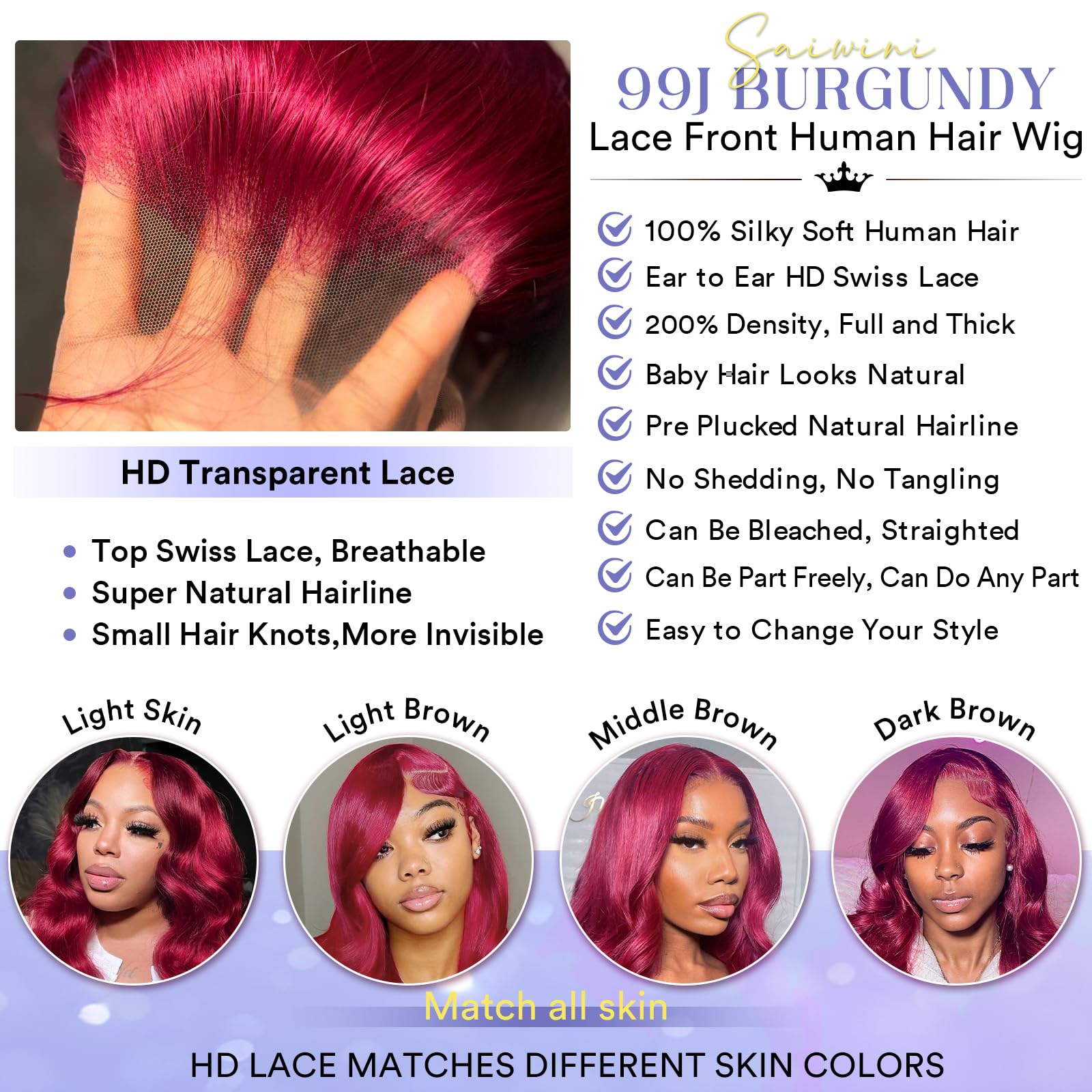 AYMMOLI lace front wig parting options for middle or side part