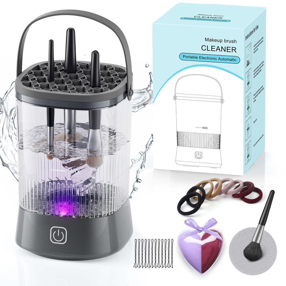 Azang electric makeup brush cleaner front view shows powerful 9000RPM action for fast cleaning.
