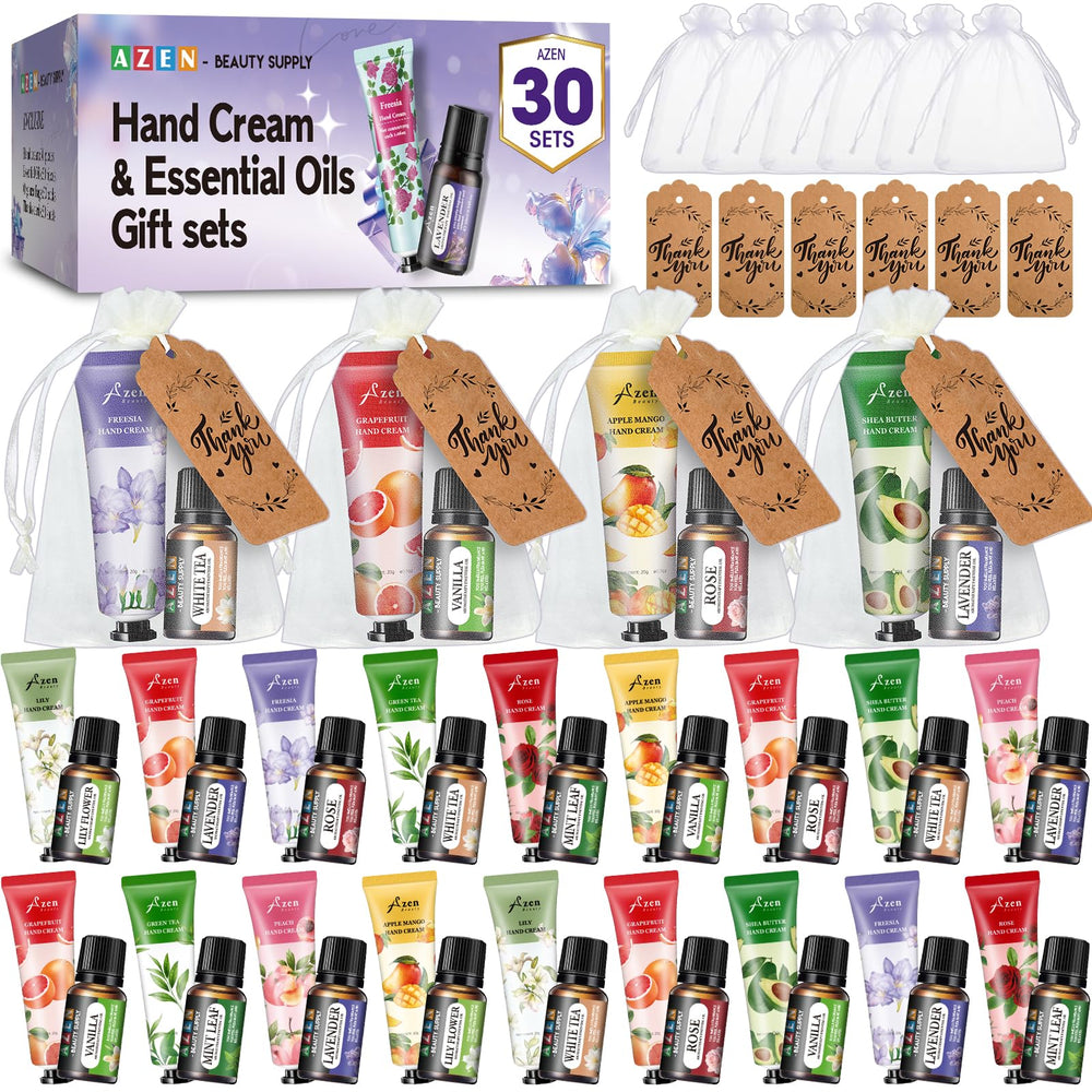 AZEN 30-set bulk gift with hand creams and oils, ideal for wholesale gifting at events.