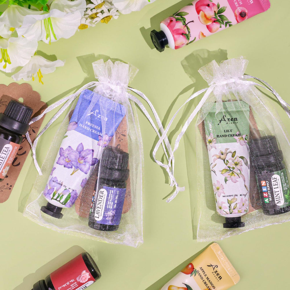 AZEN organza bags showcase white gift pouches for elegant presentation.