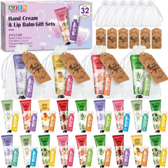 AZEN 32-set gift bundle with hand cream and lip balm in organza bags for weddings