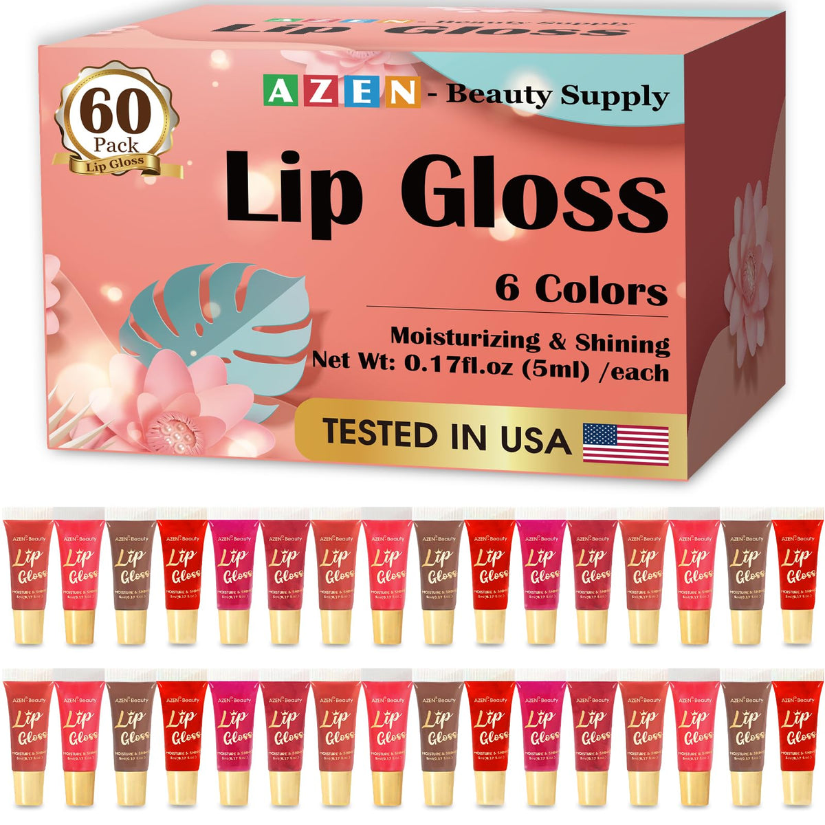 AZEN 60 colors lip gloss set for versatile daily looks and subtle shine
