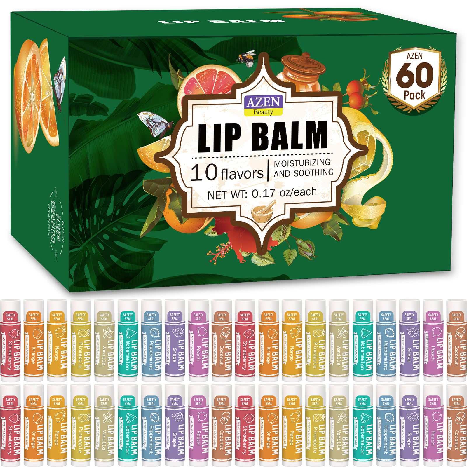 AZEN lip balm bulk pack with assorted flavors for daily lip care.