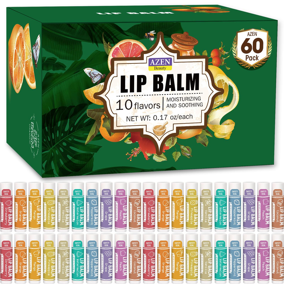 AZEN lip balm bulk pack with assorted flavors for daily lip care.