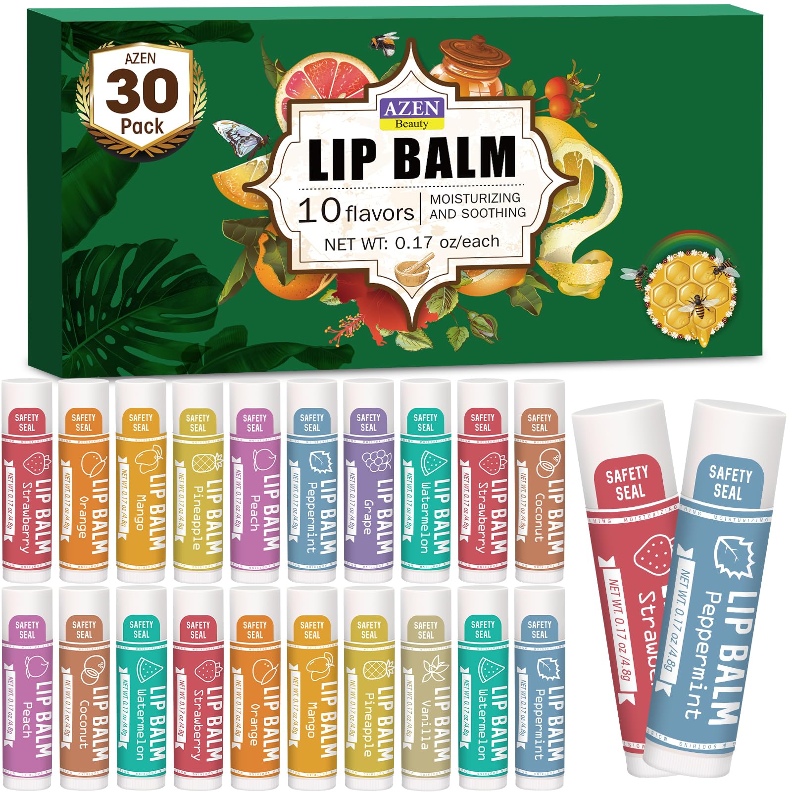 AZEN bálsamo labial 10 sabores: hidratación diaria para labios suaves