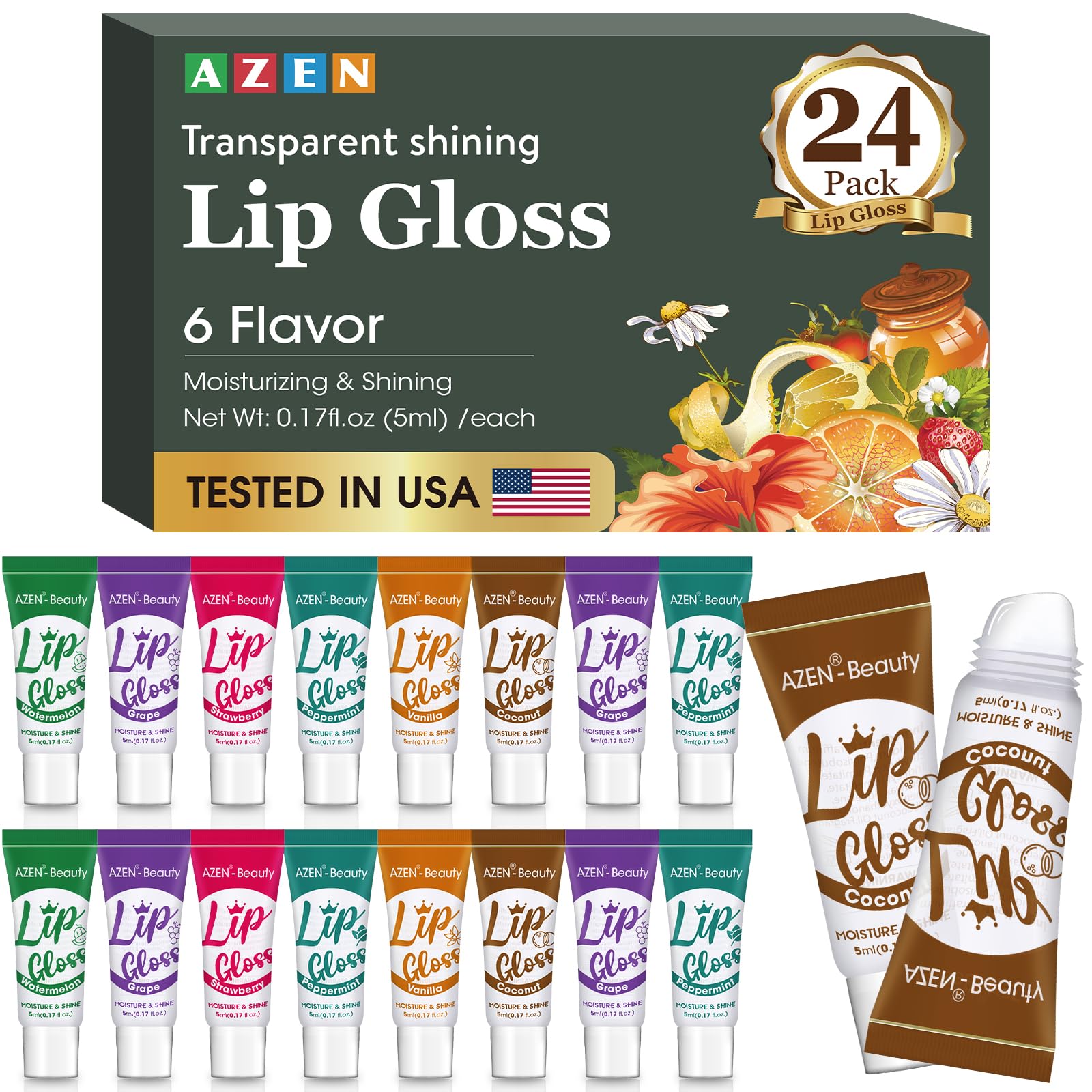 AZEN brillos labiales 24 transparentes para uso diario
