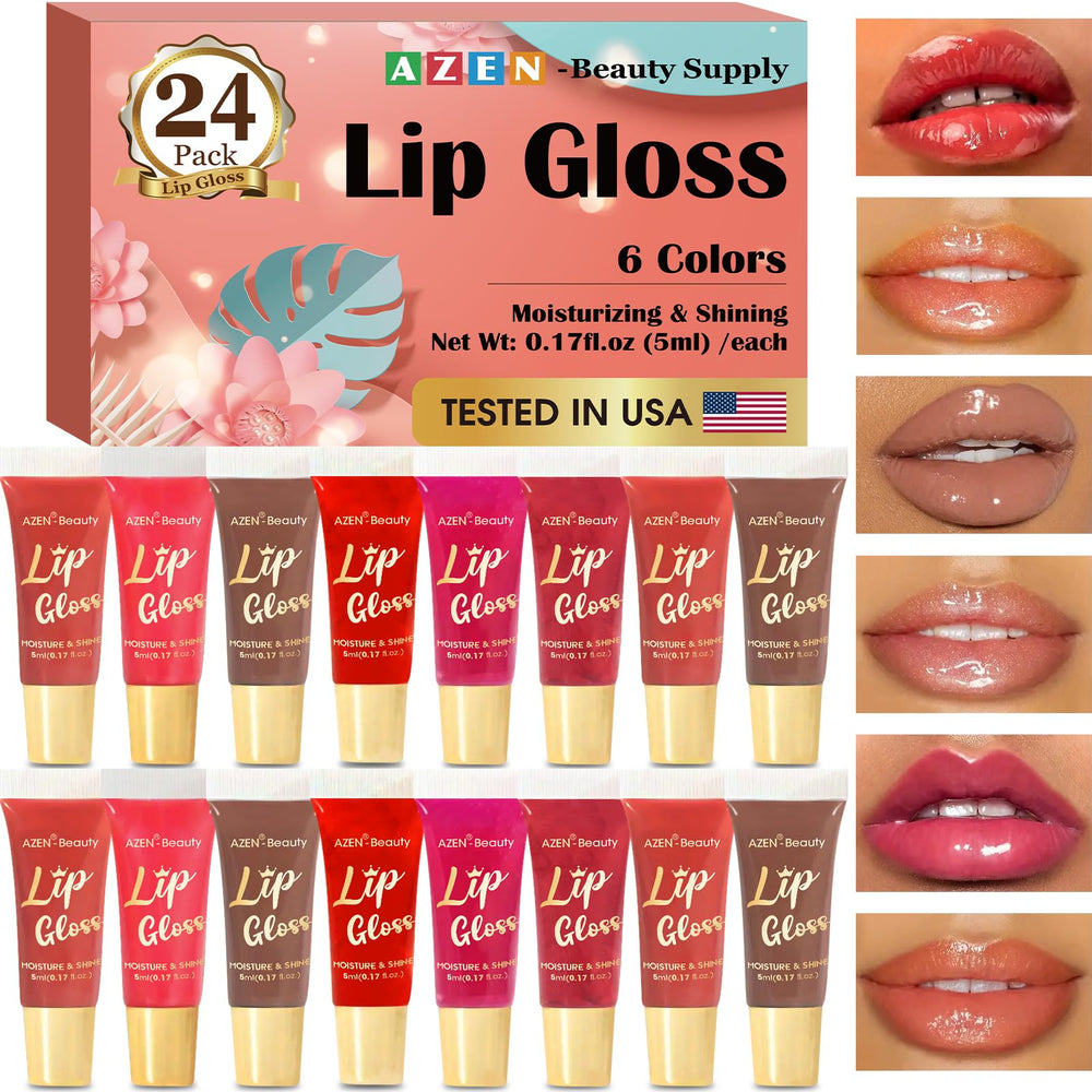 AZEN set de 24 brillos labiales expuestos para versatilidad de looks
