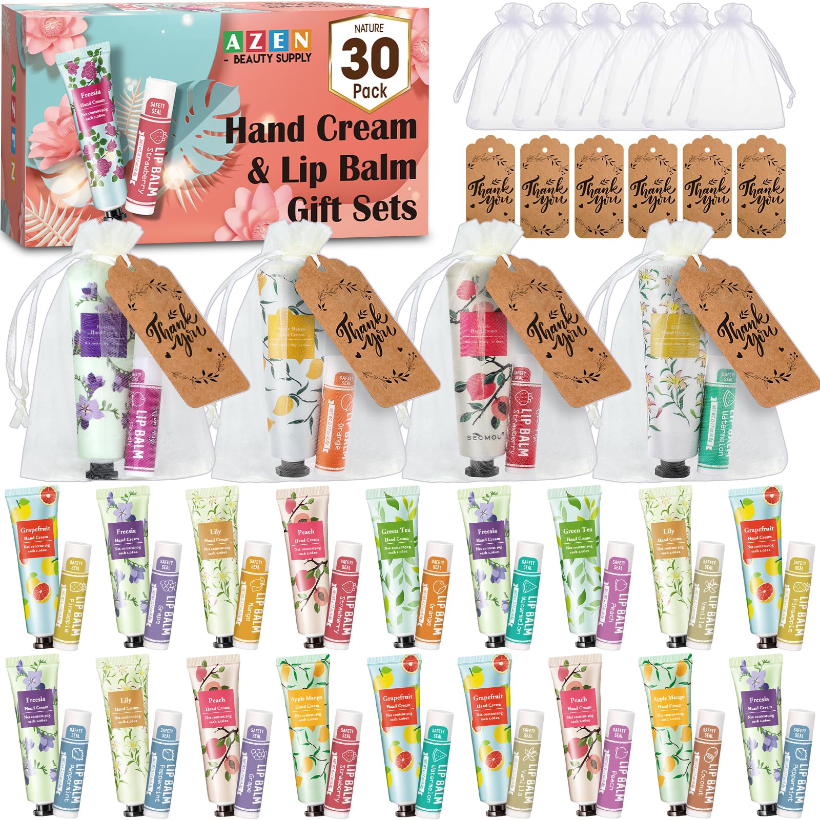 AZEN bulk gifts set with hand cream and lip balm for wedding favors