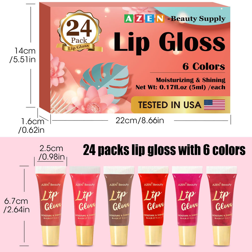 AZEN envase detallado del conjunto de brillos labiales