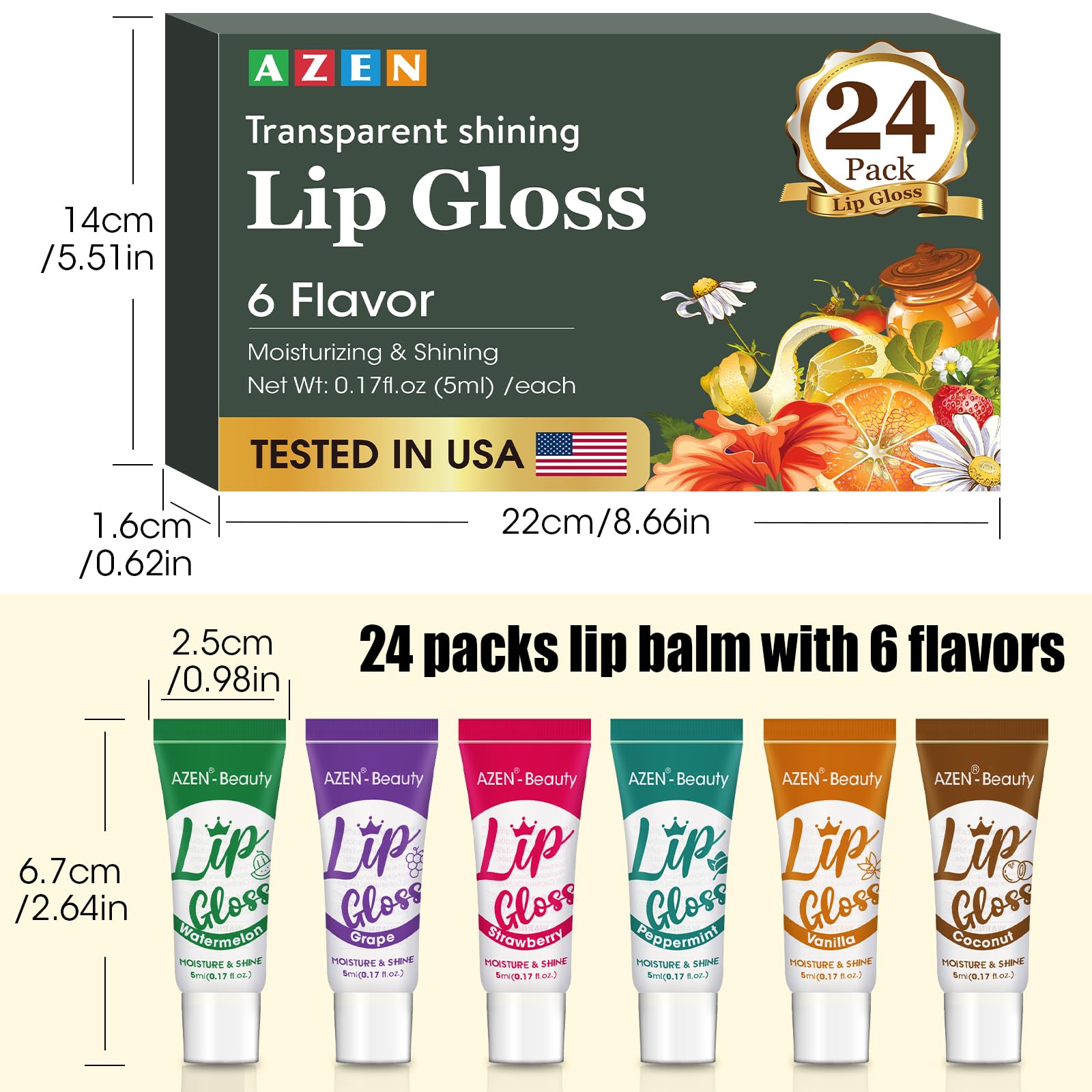 AZEN brillos labiales sabor menta, sensación fresca