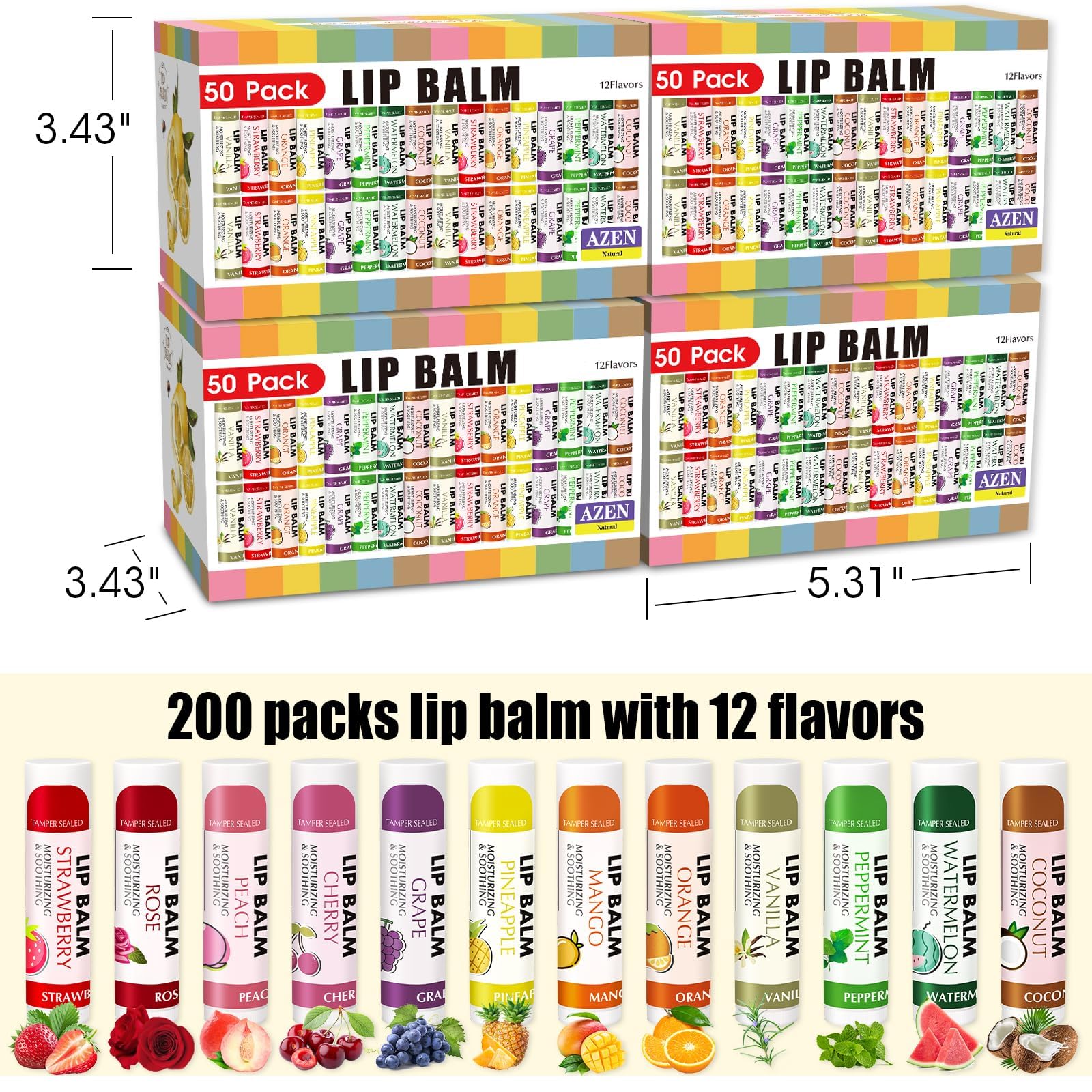 AZEN lip balm flavors: strawberry, watermelon, and mango for vibrant aroma