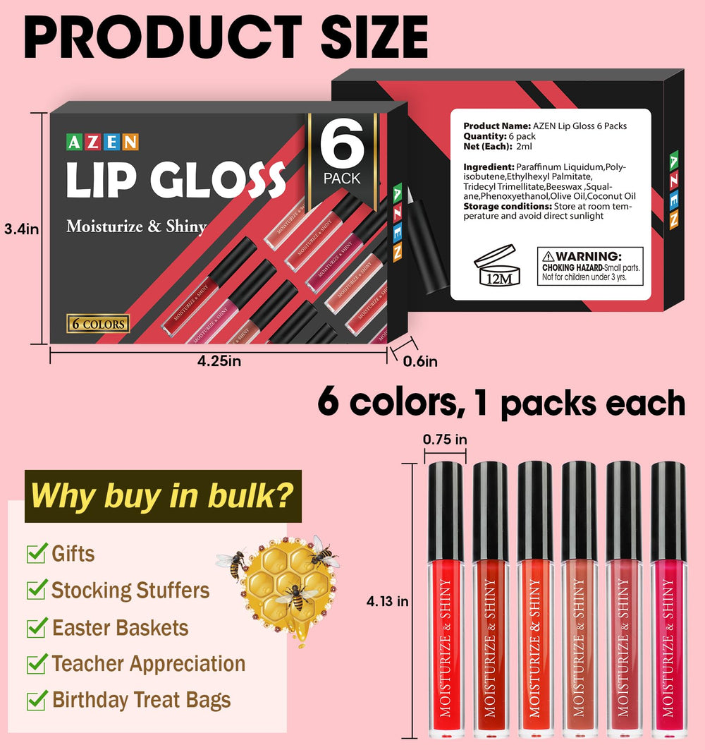 AZEN lip gloss packaging and display friendly for gifting and personal use.