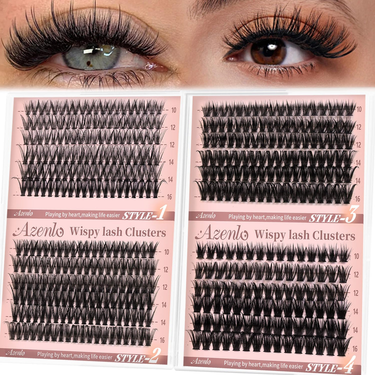 Azenlo Wispy Lash Clusters 30D-80D close-up for natural fullness.