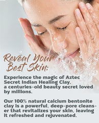 Aztec Secret Indian Healing Clay facial mask application on skin for cleansing and rejuvenation.