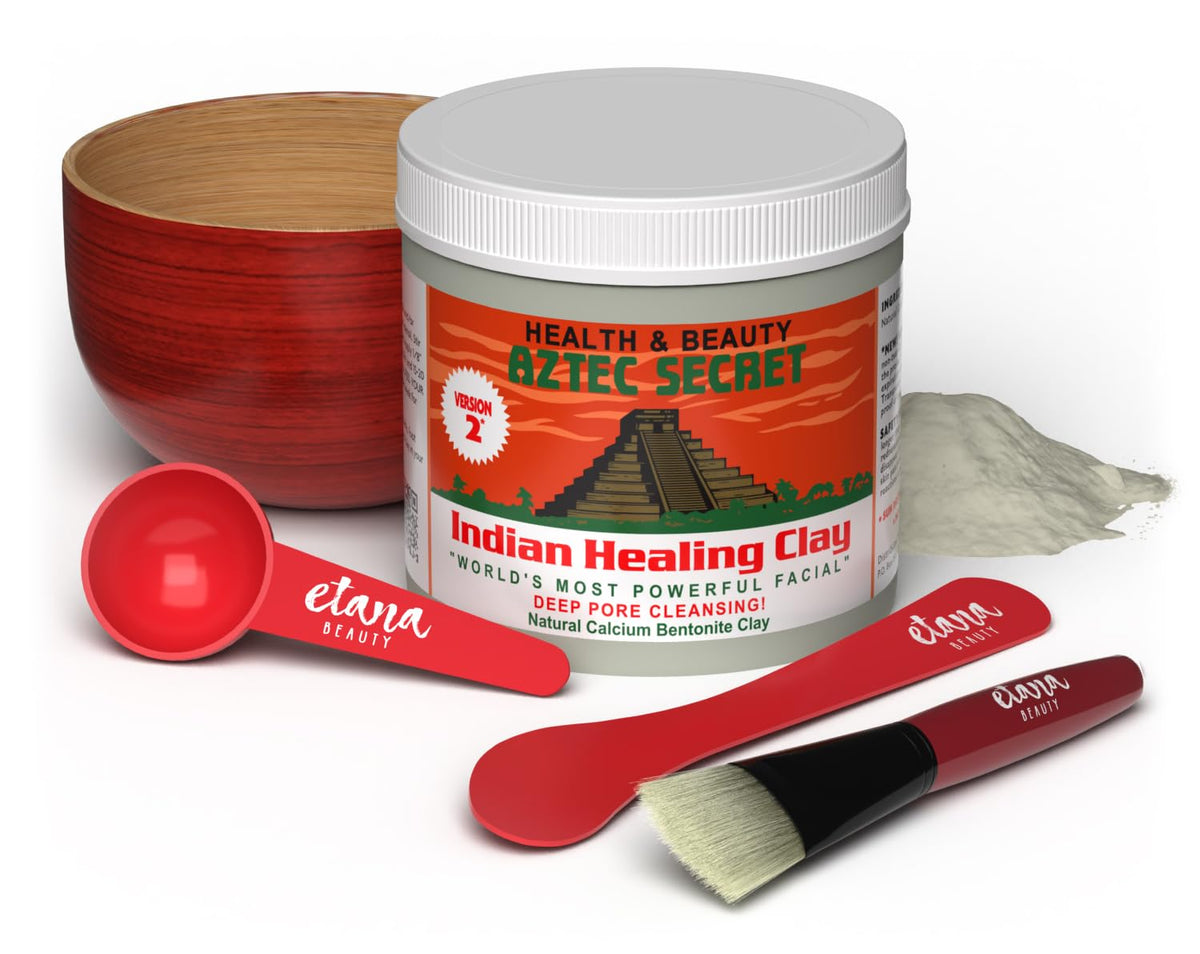 Aztec Secret kit packaging with eco tote for sustainable skincare storage.