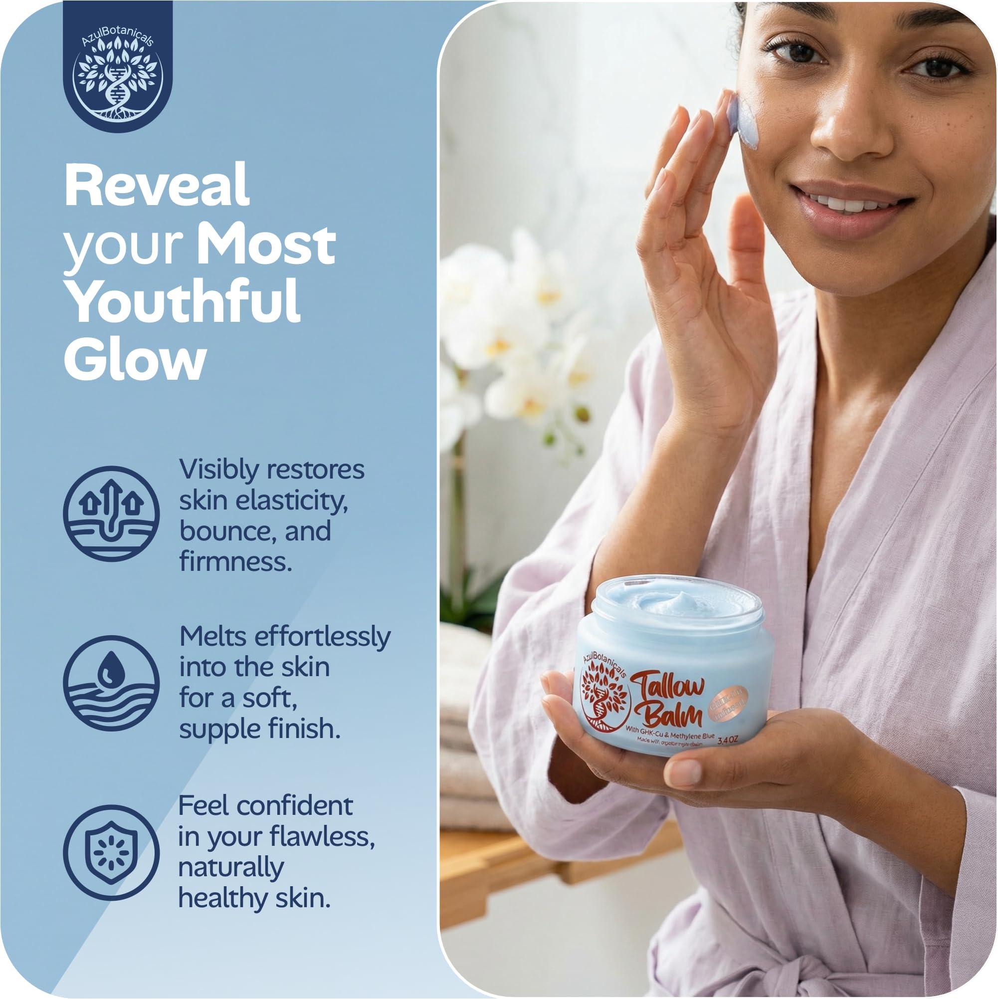 AzulBotanicals methylene blue close-up suggests antioxidant-inspired care.