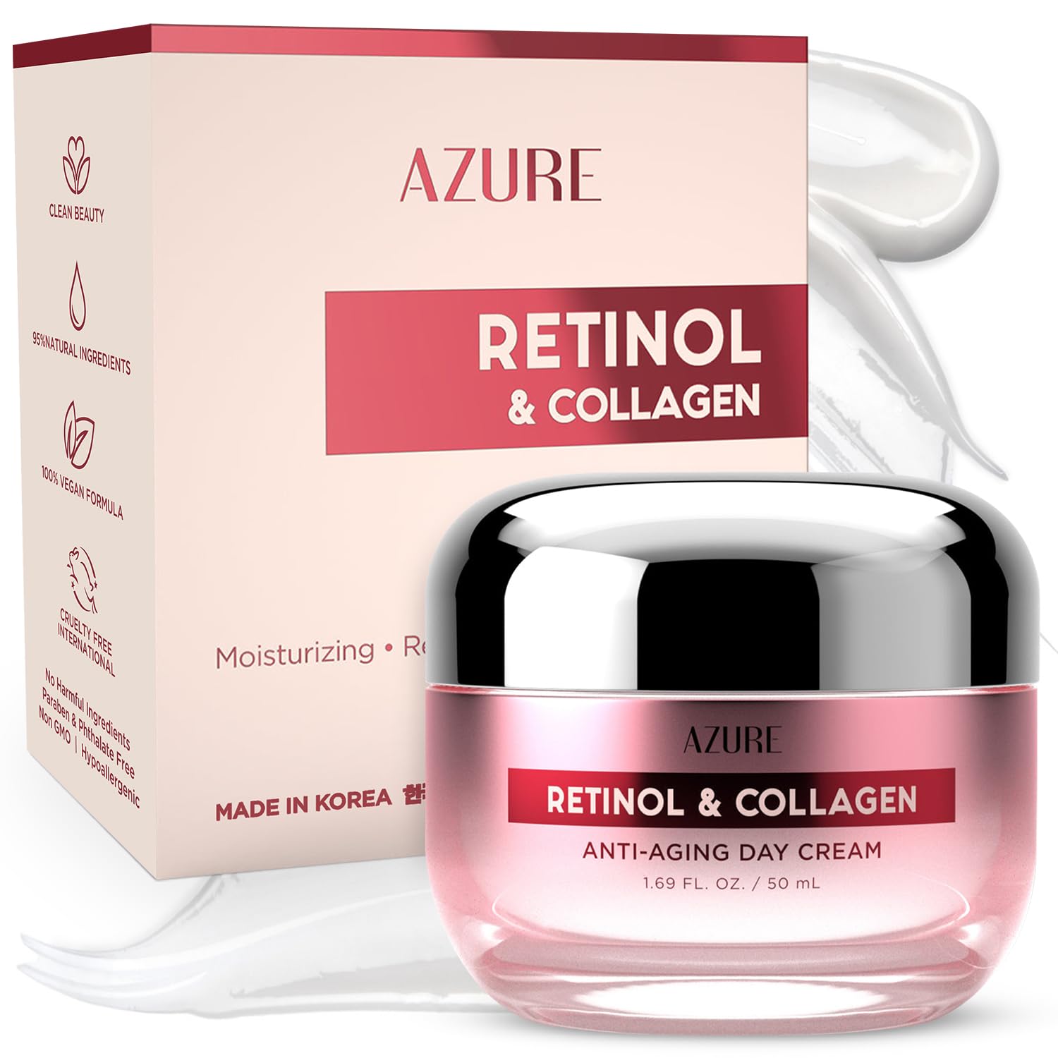 Azure Cosmetics Retinol & Collagen Moisturizer bottle for daily hydration and anti-aging care.