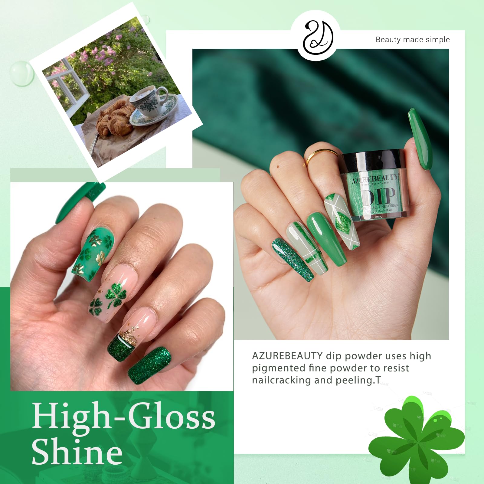 AZUREBEAUTY acabado brillante y uniforme en uñas con polvo de inmersión