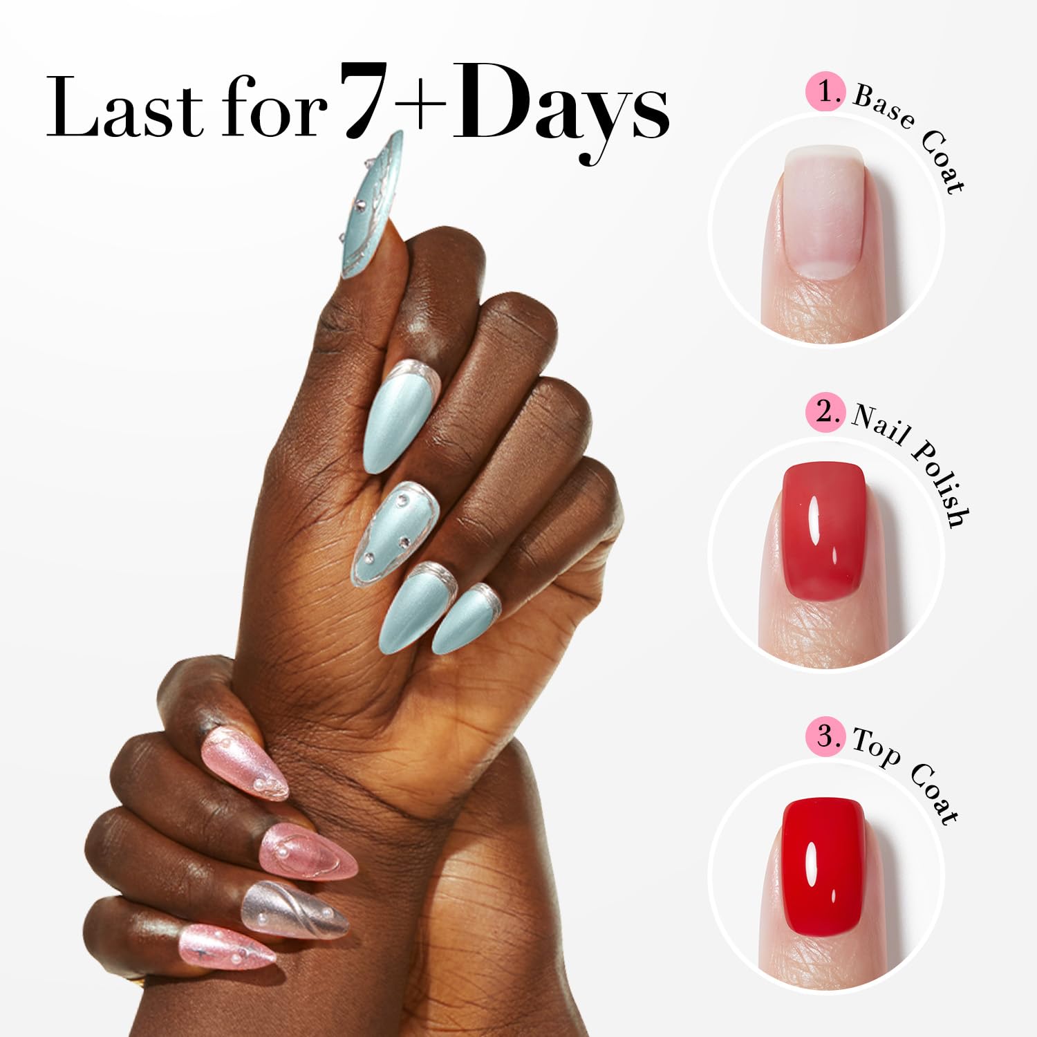 AZUREBEAUTY base and top coat used with rose pink polish for longevity.