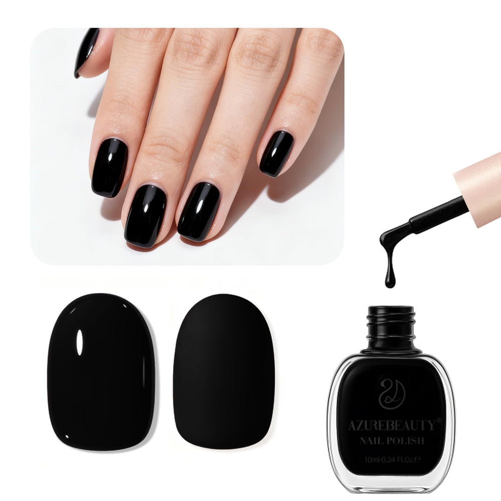 AzureBeauty black nail polish bottle shows piano-black shade for chic at-home manicures