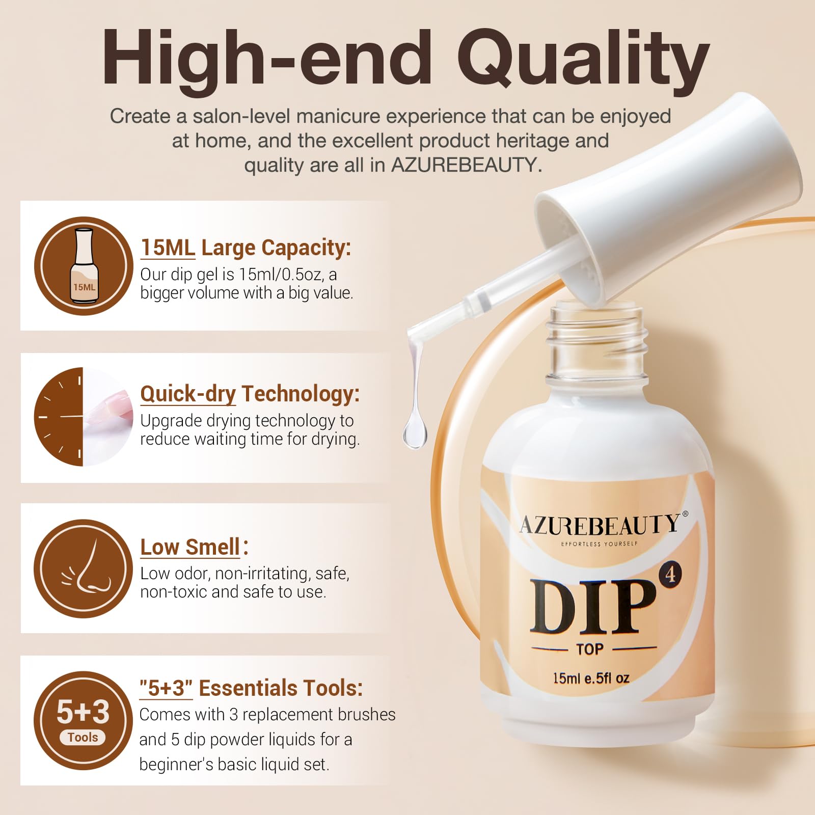 AZUREBEAUTY Botella cerámica Dip 15 ml diseño duradero.