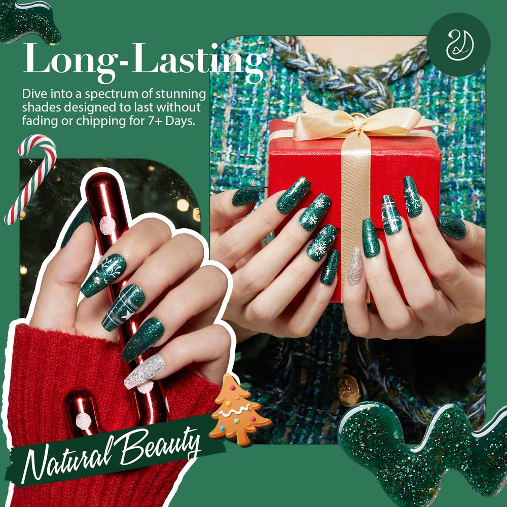 AZUREBEAUTY brillo resplandeciente verde navidad en laca de uñas