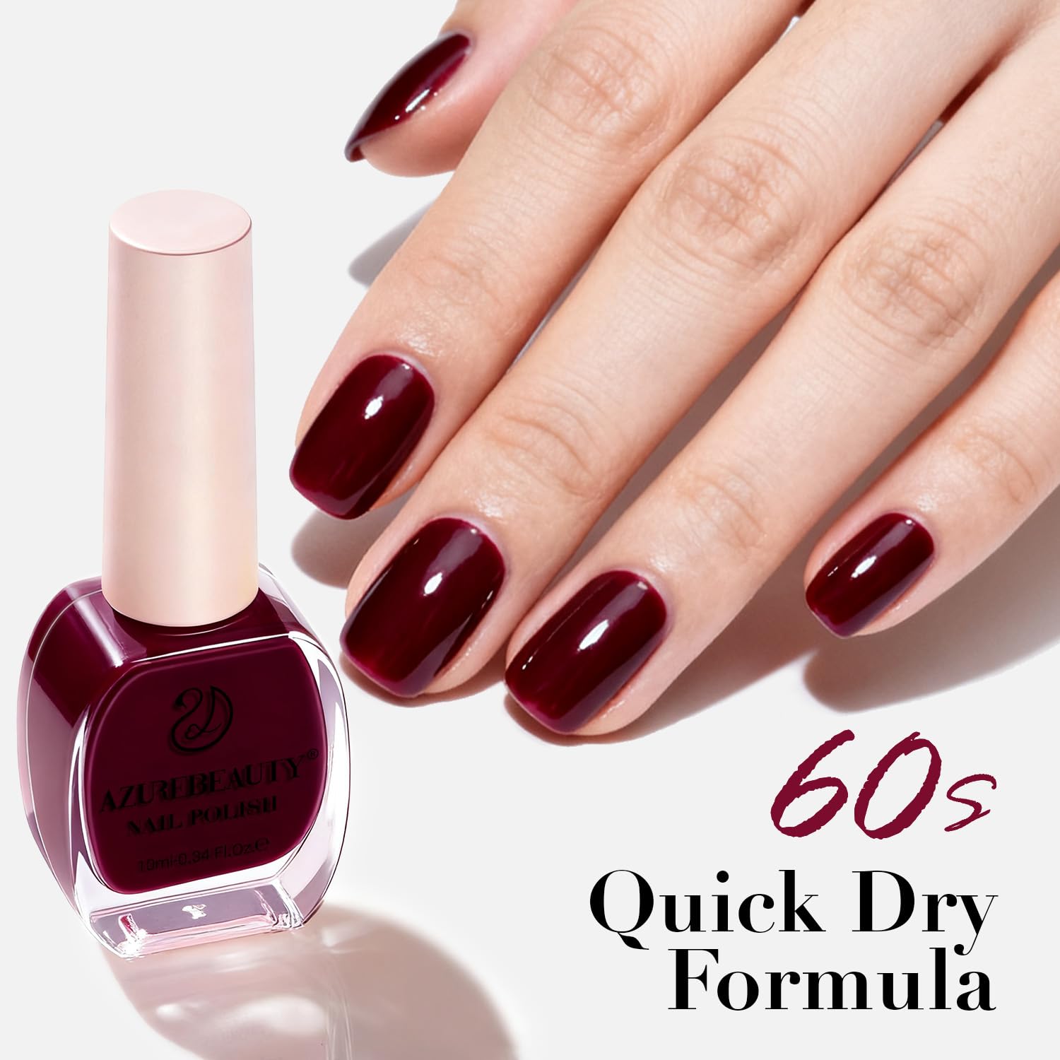 AzureBeauty Dark Red Nail Polish long wear finish on nails after several days.