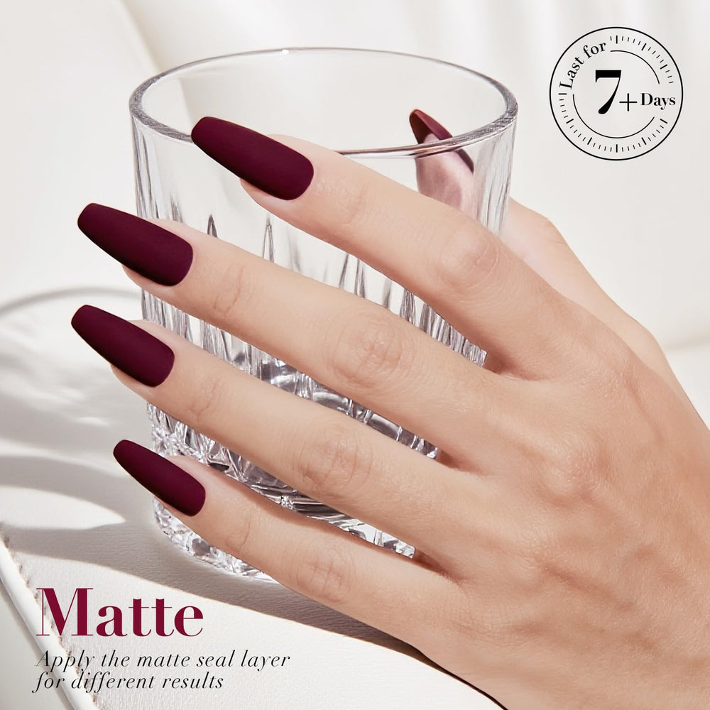 AzureBeauty Dark Red Nail Polish swatch on nail showing rich color payoff.