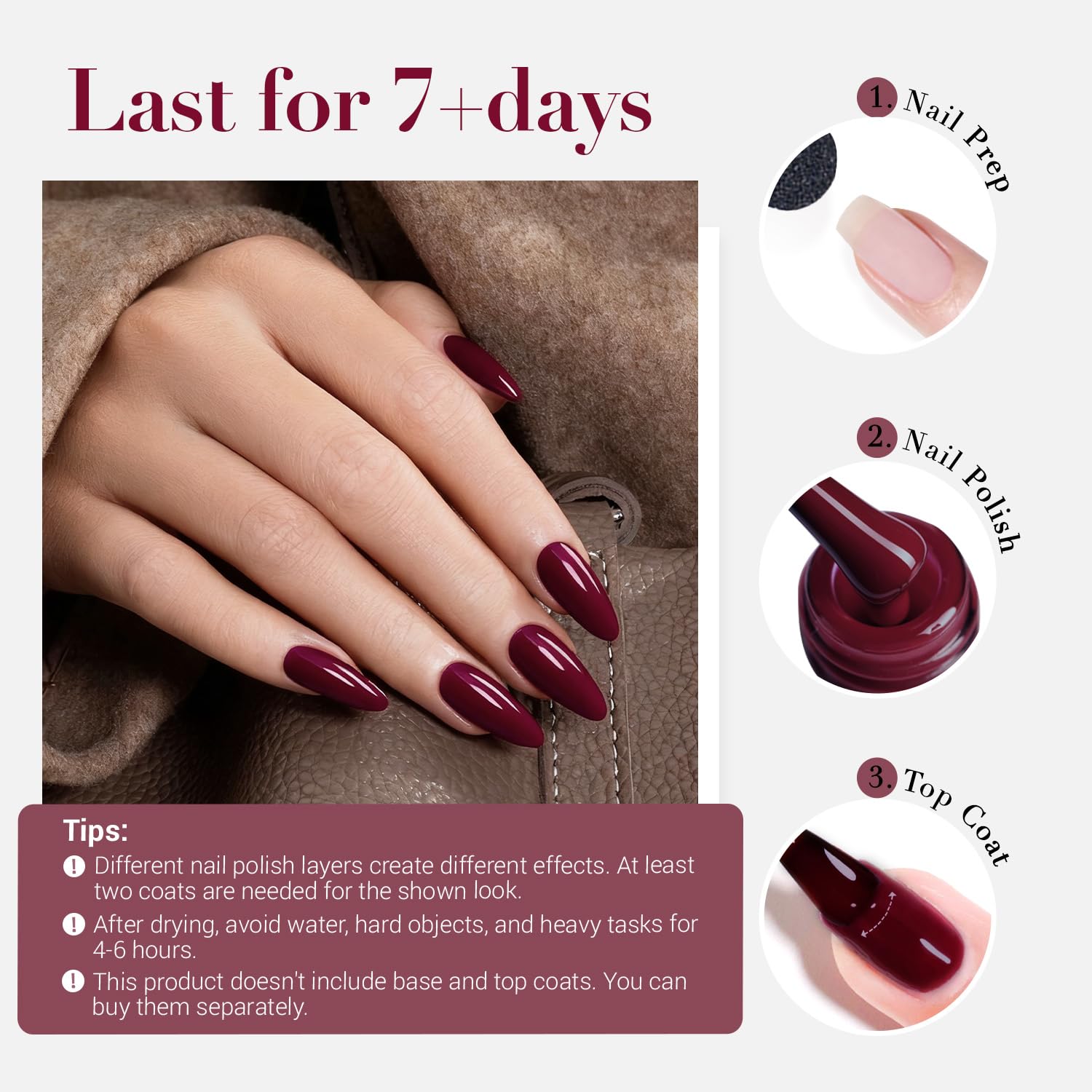 AzureBeauty Dark Red Nail Polish top coat idea for extended wear and shine.