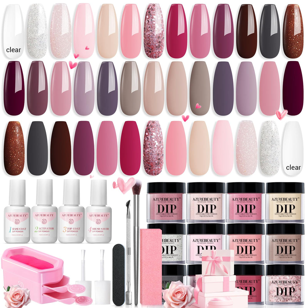 AZUREBEAUTY dip powder 20-color set for nails, versatile shades for all seasons.