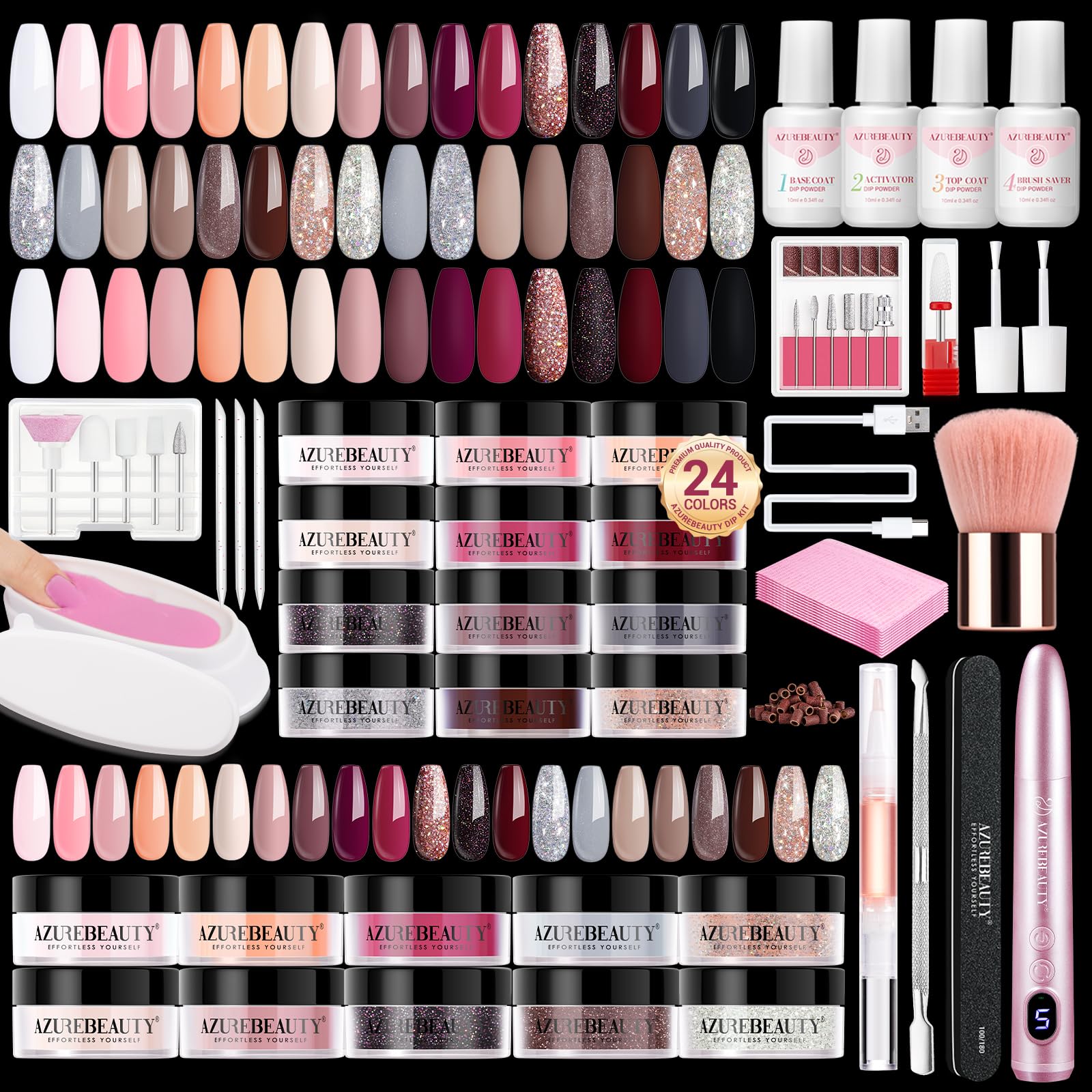 AzureBeauty dip powder 24 colors palette for versatile at-home nails and salon-grade shine