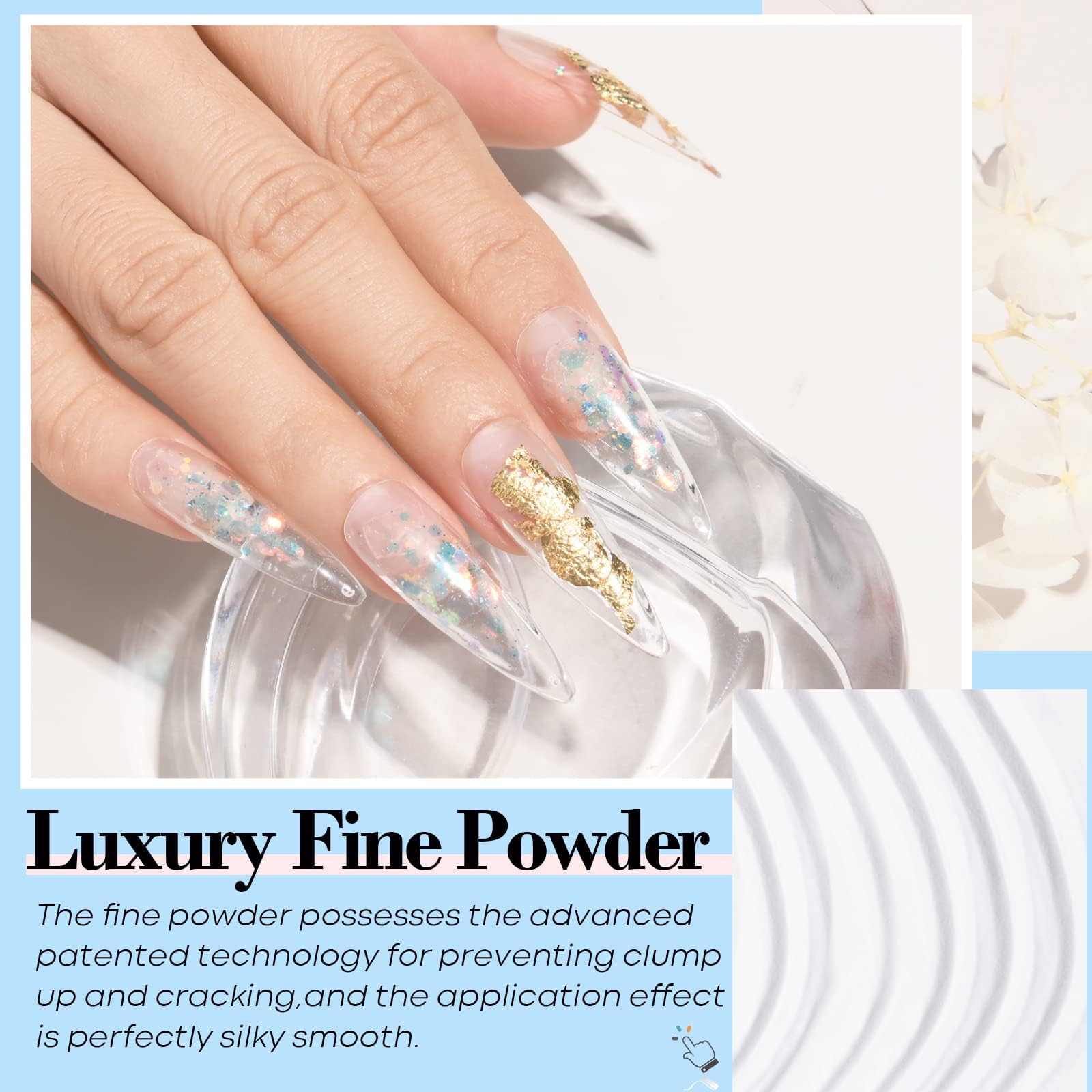 Close-up of AZUREBEAUTY dip powder jar showing premium packaging