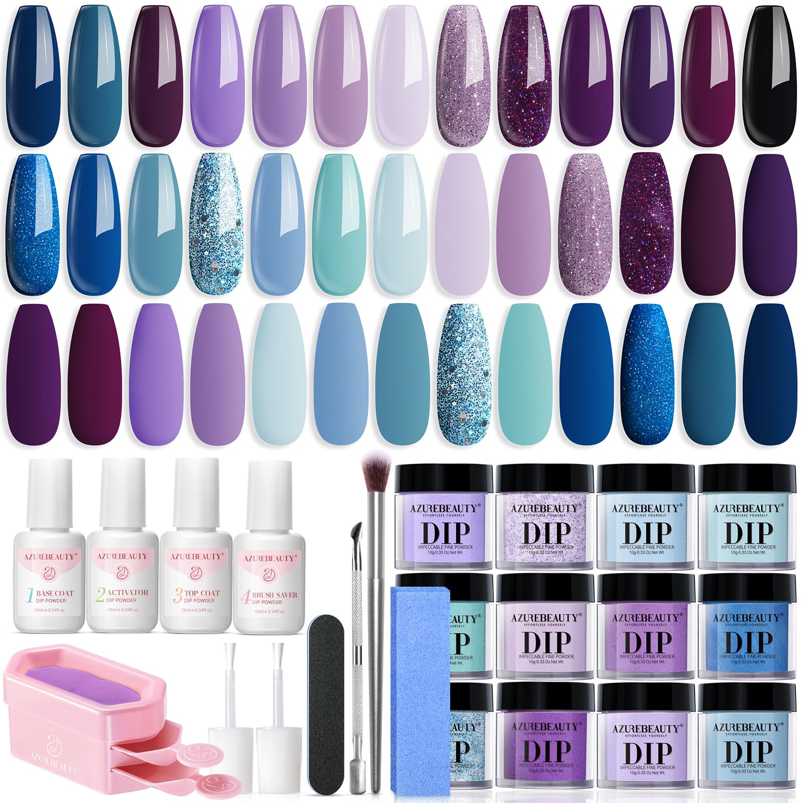 AZUREBEAUTY dip powder kit 20 colors display vibrant options for at home manicures