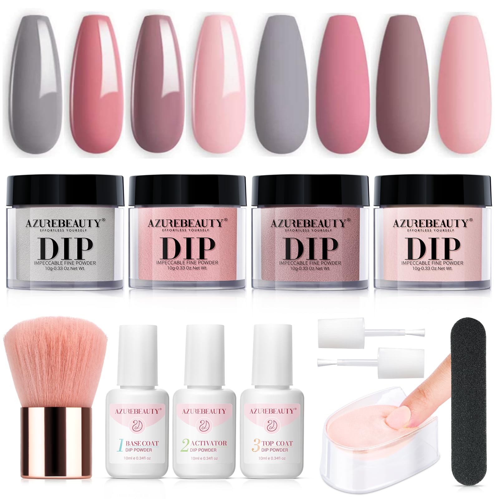 AZUREBEAUTY Dip Powder Nail Kit: cuatro colores suaves para uñas duraderas y naturales.