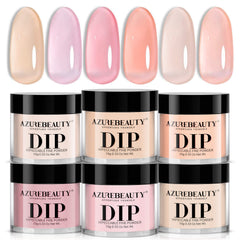 AZUREBEAUTY Dip Powder Set 6 Pcs with translucent nude pink shades for natural-looking nails.