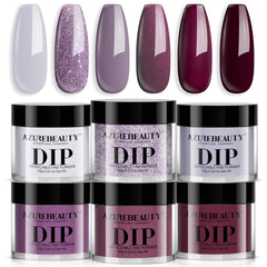 AZUREBEAUTY Dip Powder Set: seis colores morados para uñas duraderas.
