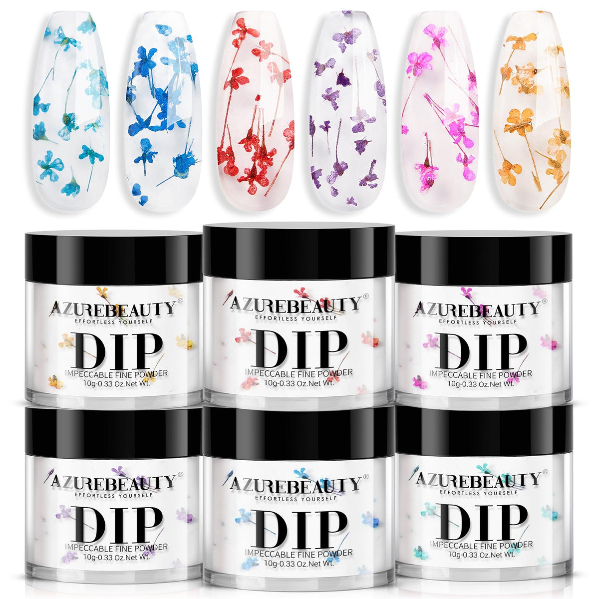 AZUREBEAUTY polvo de inmersión transparente con flores secas para uñas elegantes