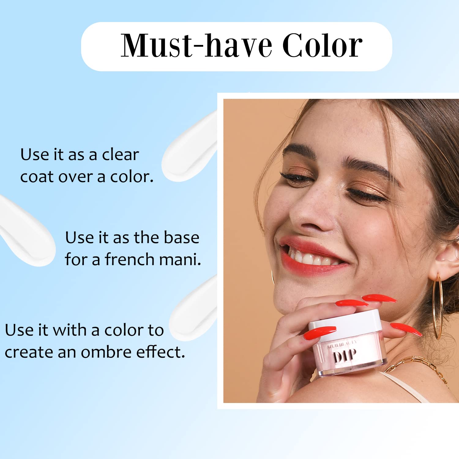 AZUREBEAUTY dip powder wear preview suggesting 2-3 weeks of color and shine.