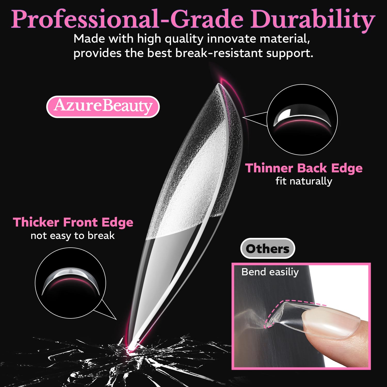 AZUREBEAUTY durable soft gel nail tips resist creases and wear