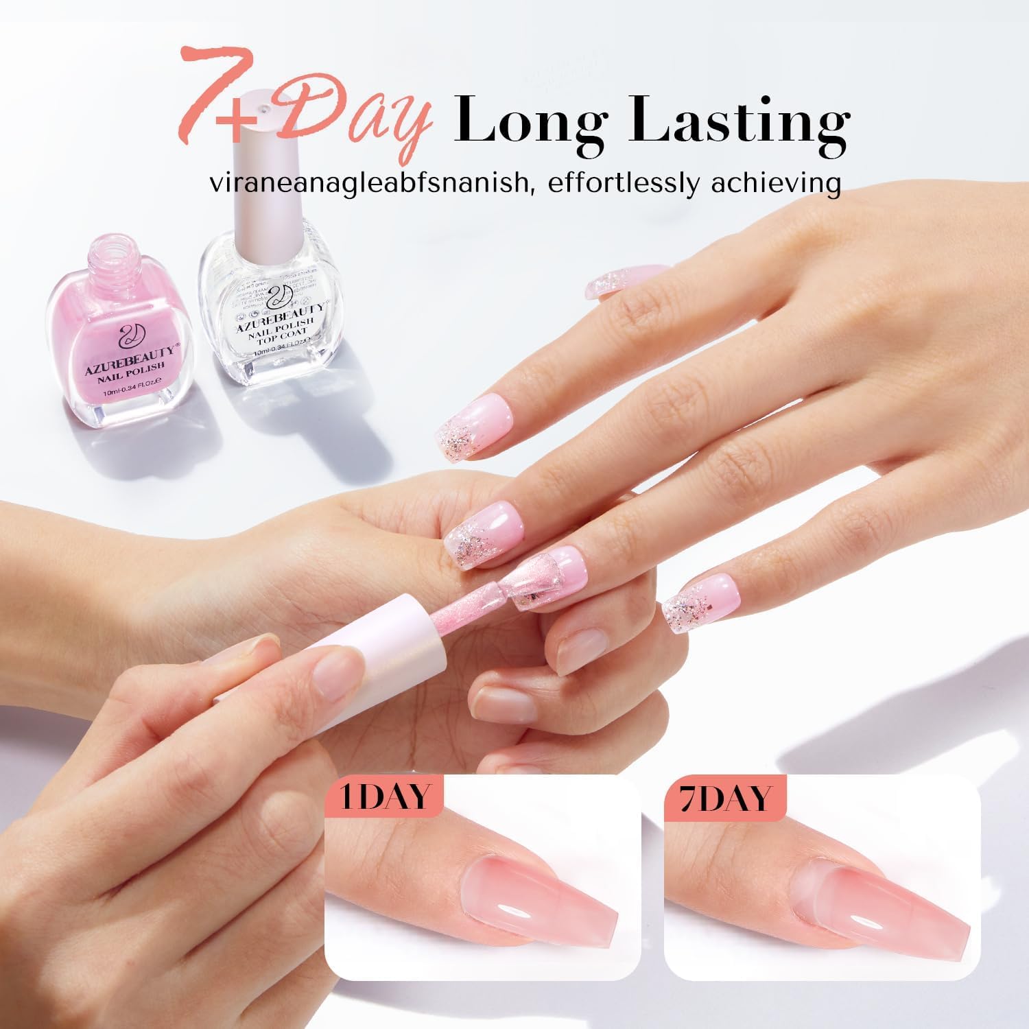AZUREBEAUTY Esmalte transparente para uñas con tono natural suave.
