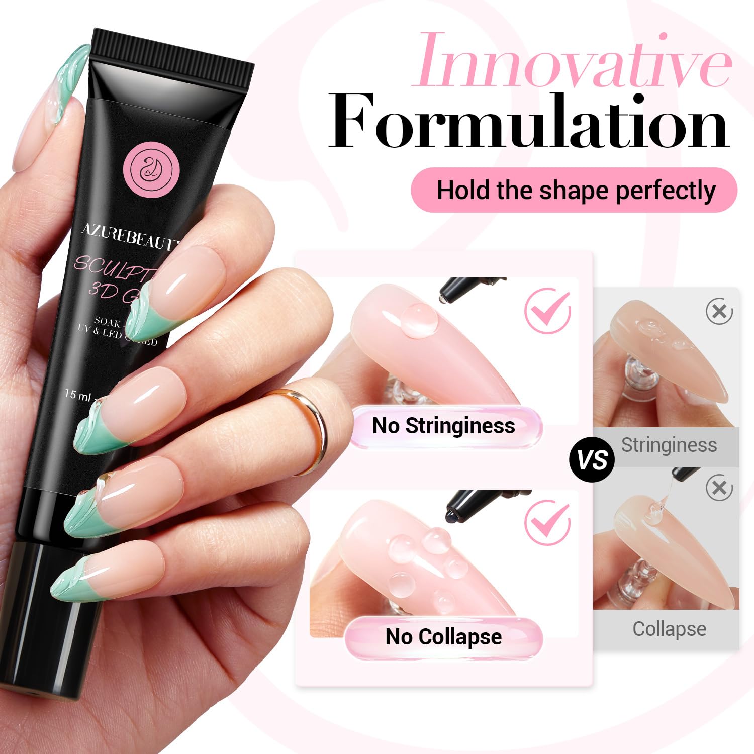 AZUREBEAUTY gel de modelado 3D, viscosidad equilibrada para modelar uñas con control.