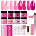 AZUREBEAUTY Dip Powder Nail Starter Kit with Matte Coat – 8 Pink Neon Glitter Colors, No Lamp Needed